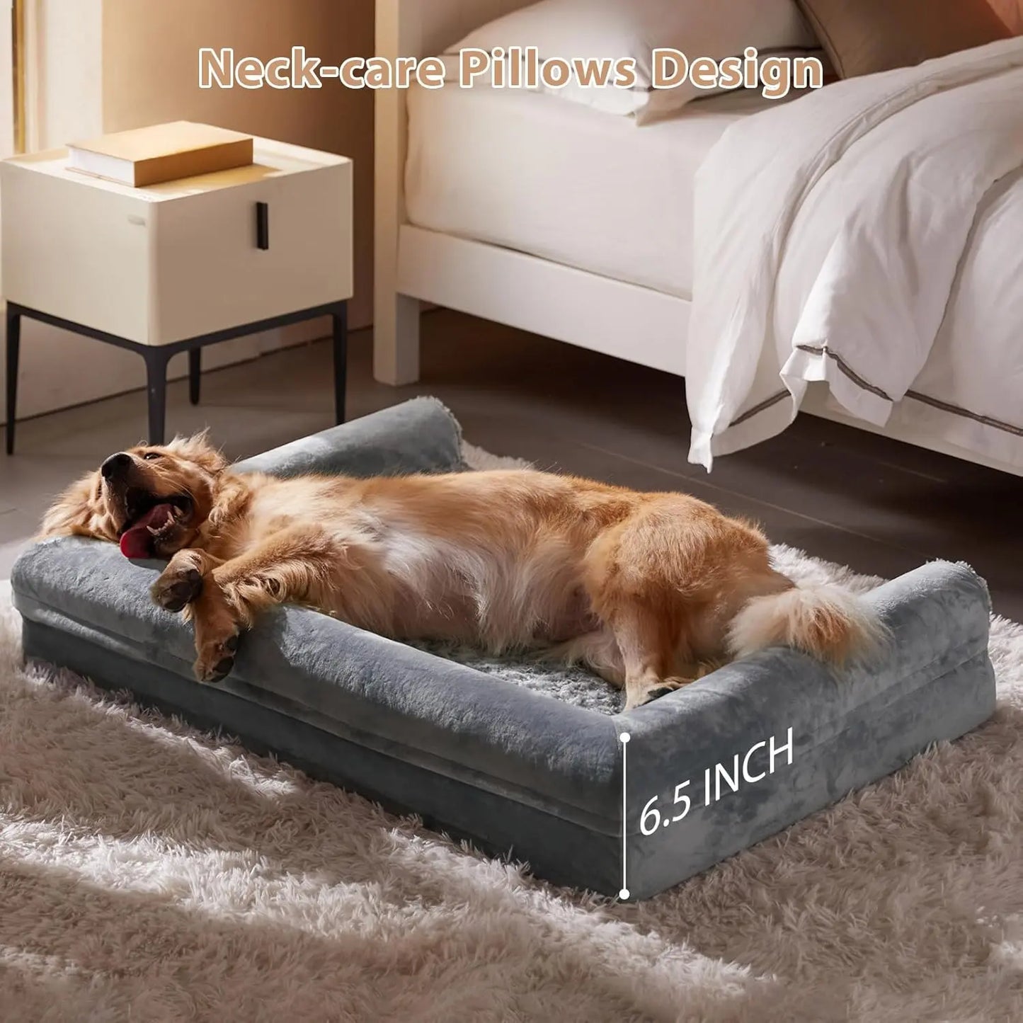 Orthopedic Self-Warming Calming Dog Bed for Medium to Large Dogs, Waterproof Couch Pet Bed with Removable Washable Cover by Summervibes