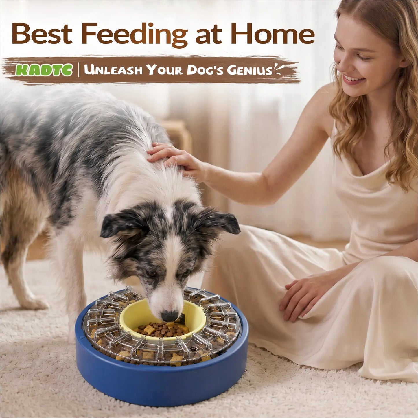 KADTC Adjustable Slow Feeder Bowl with Spinning Puzzle Design for Fast Eaters, Anti-Gulping Interactive Food Dispenser, 4-Cup Capacity, Promotes Mental Enrichment