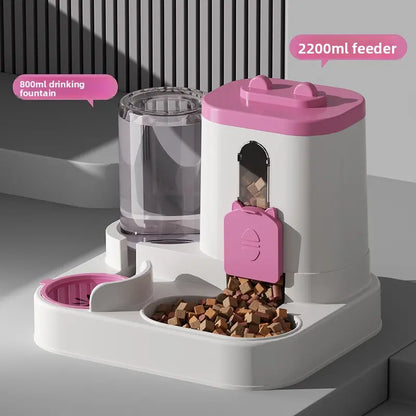 Automatic Cat Feeder and Water Dispenser Combo, Gravity-Operated, Durable Plastic Design, Ideal for Cats, User-Friendly Pet Supplies
