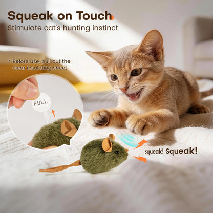 Potaroma 3-Pack Interactive Plush Cat Toys - Realistic Squeaky Mice for Indoor Play and Enrichment for Kittens, Adults, and Senior Cats - Ideal Gift Set for Pet Enthusiasts