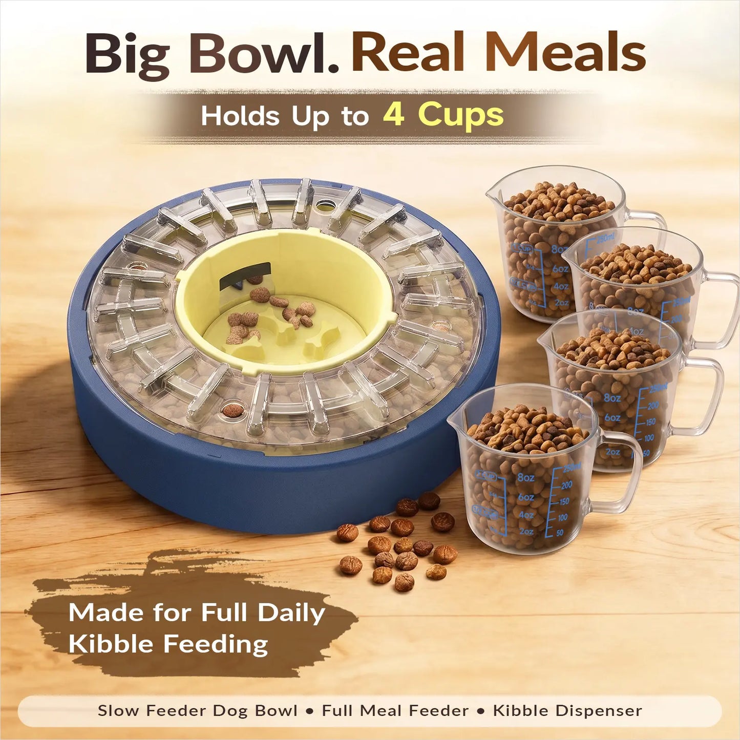 KADTC Adjustable Slow Feeder Bowl with Spinning Puzzle Design for Fast Eaters, Anti-Gulping Interactive Food Dispenser, 4-Cup Capacity, Promotes Mental Enrichment