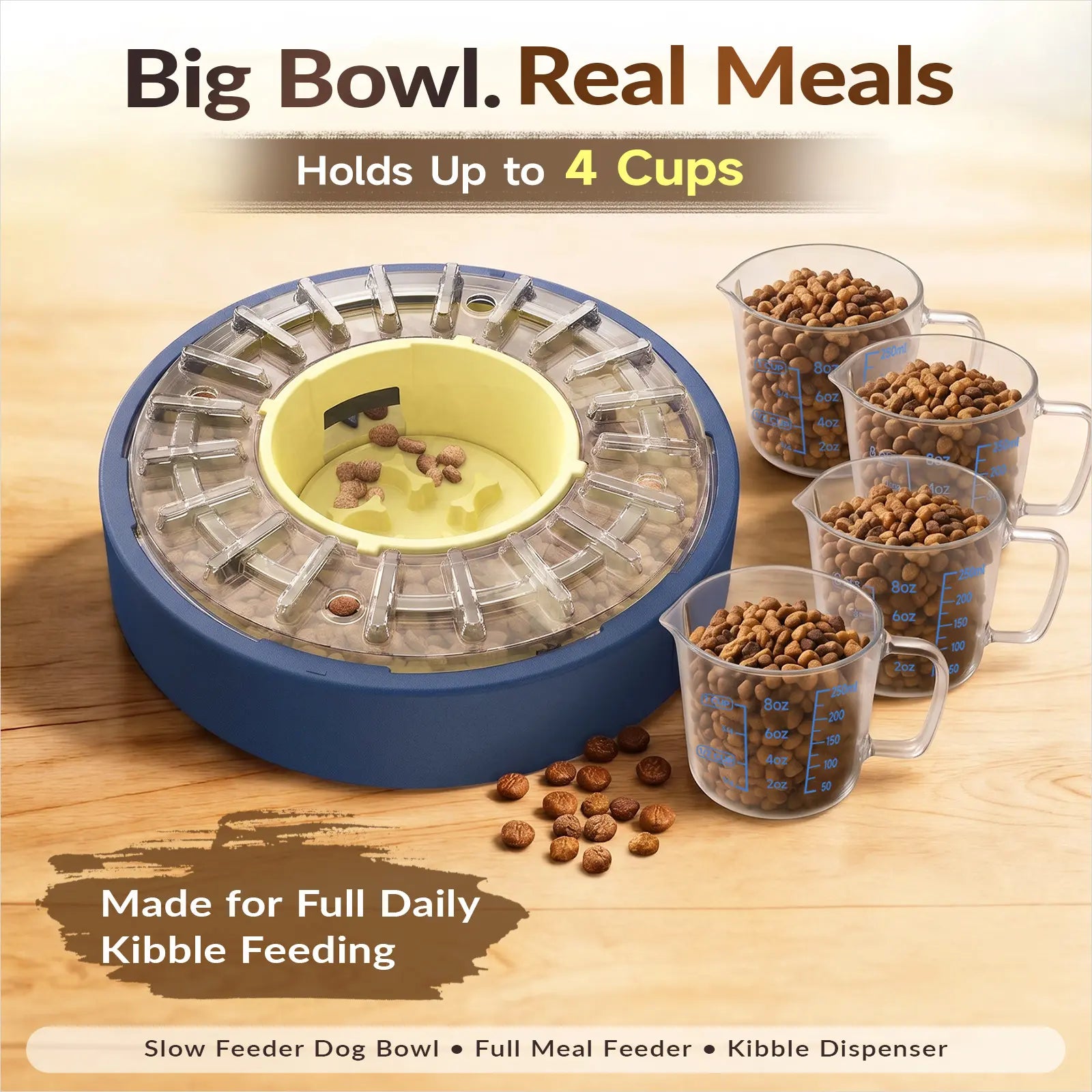 KADTC Adjustable Slow Feeder Bowl with Spinning Puzzle Design for Fast Eaters, Anti-Gulping Interactive Food Dispenser, 4-Cup Capacity, Promotes Mental Enrichment
