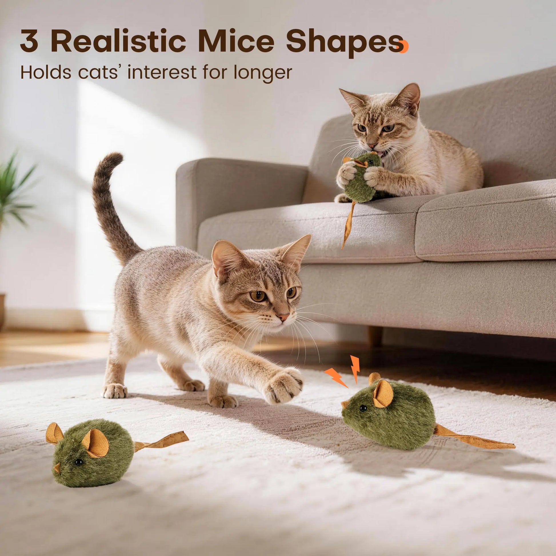 Potaroma 3-Pack Interactive Plush Cat Toys - Realistic Squeaky Mice for Indoor Play and Enrichment for Kittens, Adults, and Senior Cats - Ideal Gift Set for Pet Enthusiasts