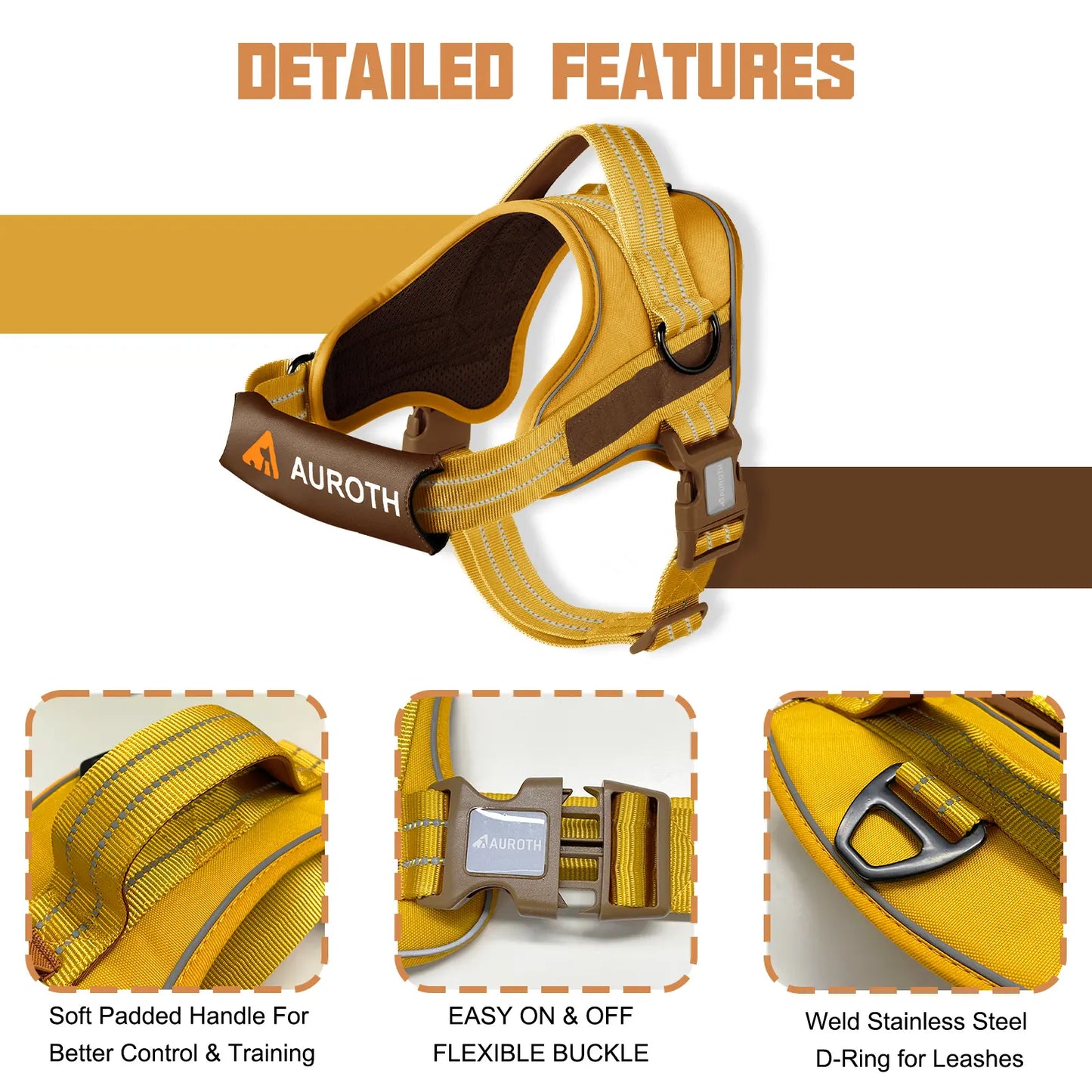 Auroth No Pull Dog Harness - Adjustable Soft Padded Safety Vest with Reflective Straps for Small, Medium, and Large Dogs - Ideal for Walking and Training