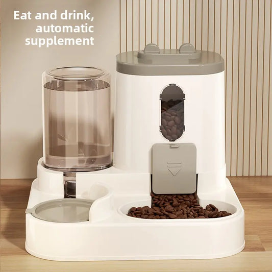 Automatic Cat Feeder and Water Dispenser Combo, Gravity-Operated, Durable Plastic Design, Ideal for Cats, User-Friendly Pet Supplies