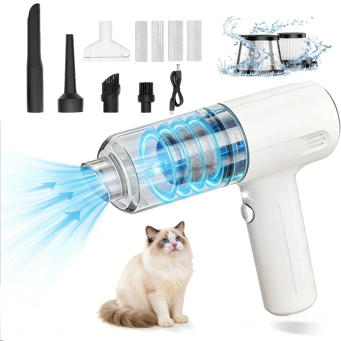 Cordless Pet Hair Remover Vacuum, 2-In-1 Brush & Suction Handheld Fur Eraser for for Furniture, Couch, Carpet, Clothing and Bedding