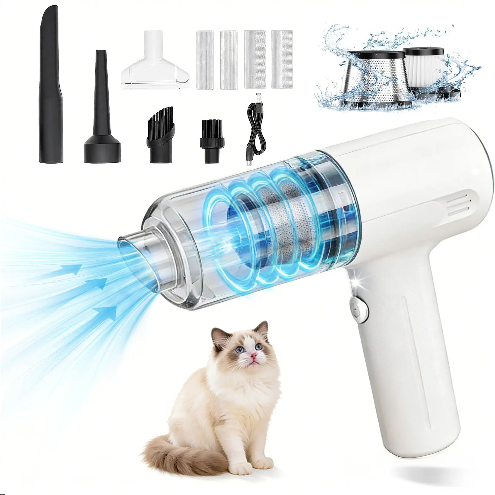 Cordless Pet Hair Remover Vacuum, 2-In-1 Brush & Suction Handheld Fur Eraser for for Furniture, Couch, Carpet, Clothing and Bedding