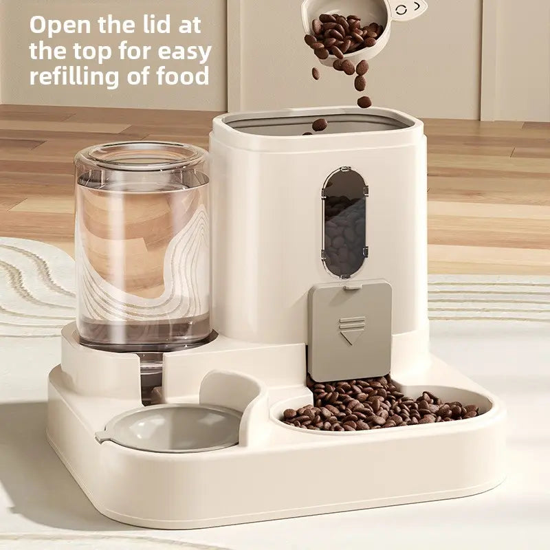 Automatic Cat Feeder and Water Dispenser Combo, Gravity-Operated, Durable Plastic Design, Ideal for Cats, User-Friendly Pet Supplies