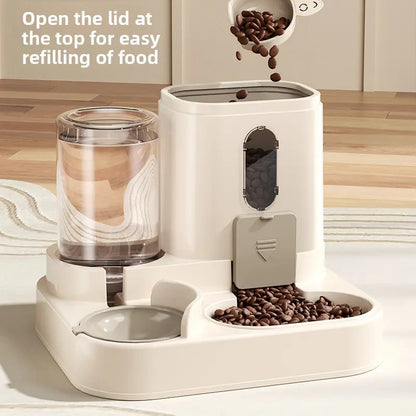 Automatic Cat Feeder and Water Dispenser Combo, Gravity-Operated, Durable Plastic Design, Ideal for Cats, User-Friendly Pet Supplies