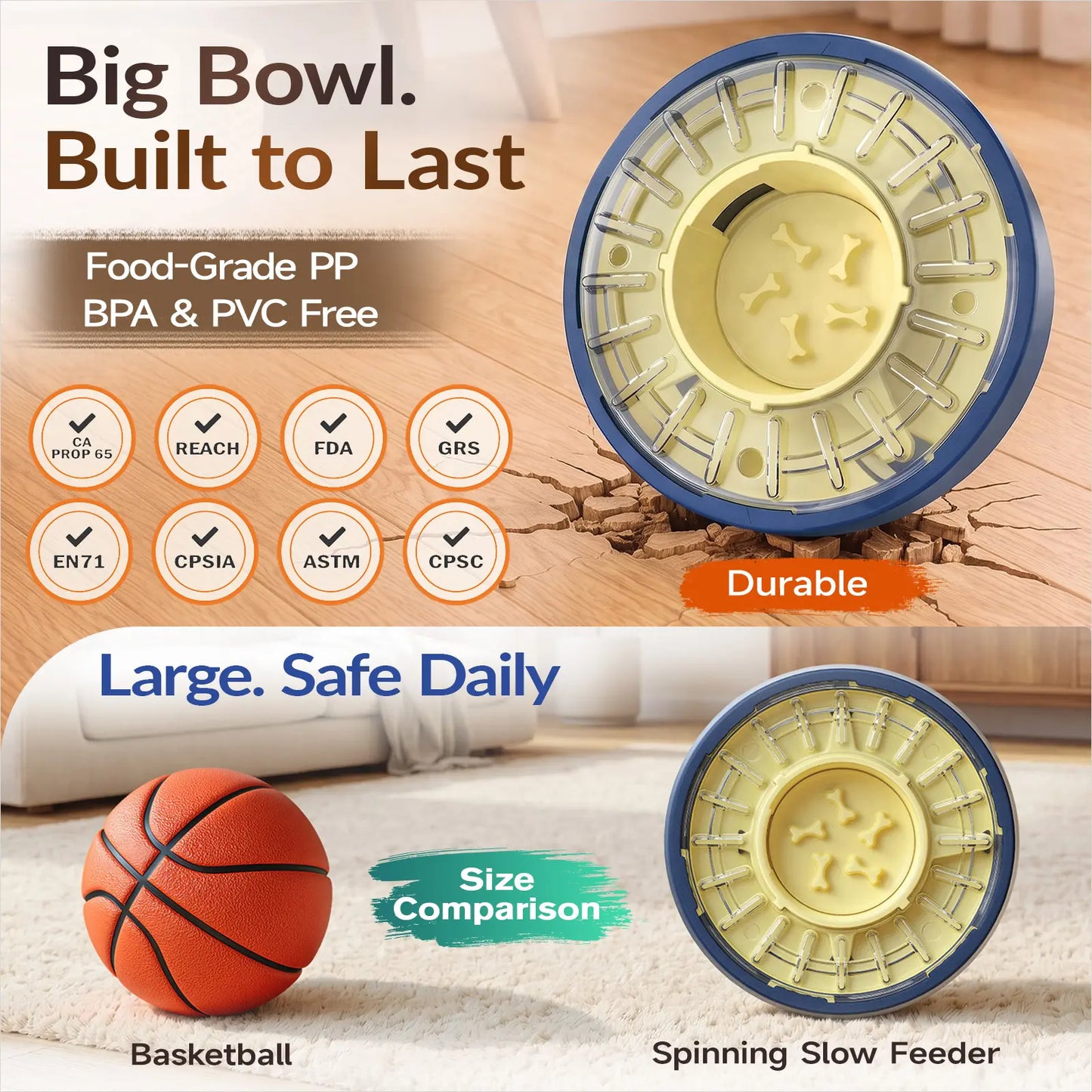 KADTC Adjustable Slow Feeder Bowl with Spinning Puzzle Design for Fast Eaters, Anti-Gulping Interactive Food Dispenser, 4-Cup Capacity, Promotes Mental Enrichment